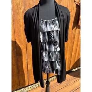 A. Byer Black Tiered Ruffle Mock Layer Top - Size XL - Abstract Print
